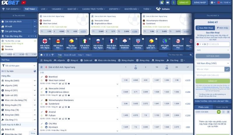 Bảng kèo cá cược thể thao tại 1xbet với các giải đấu bóng đá châu Âu