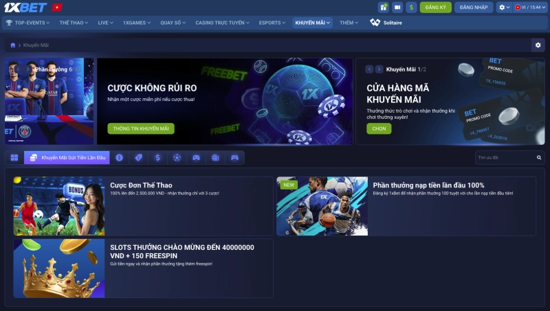 Banner khuyến mãi bonus chào mừng 100% lên đến €1,500 tại 1xbet