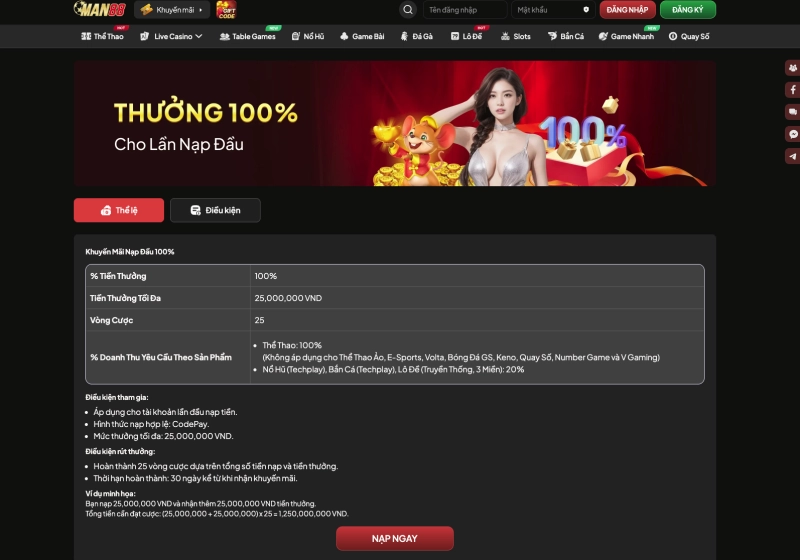 Banner khuyến mãi chào mừng MAN88