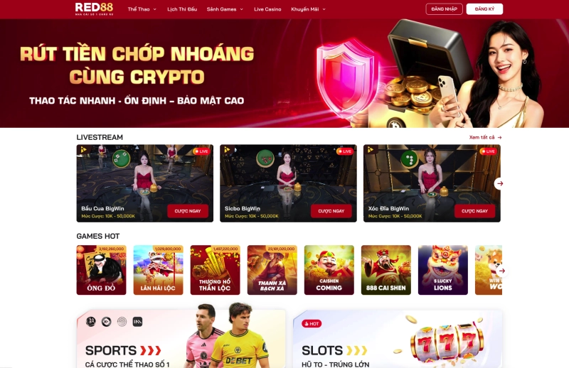 Giao diện trang chủ Red88 với thiết kế hiện đại
