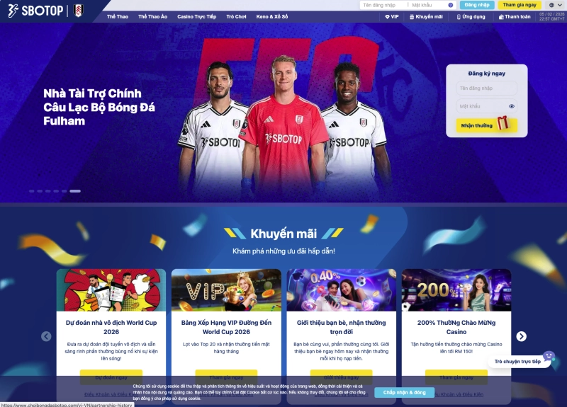 SBOTOP 1 Giao diện trang chủ SBOTOP với các sản phẩm cá cược