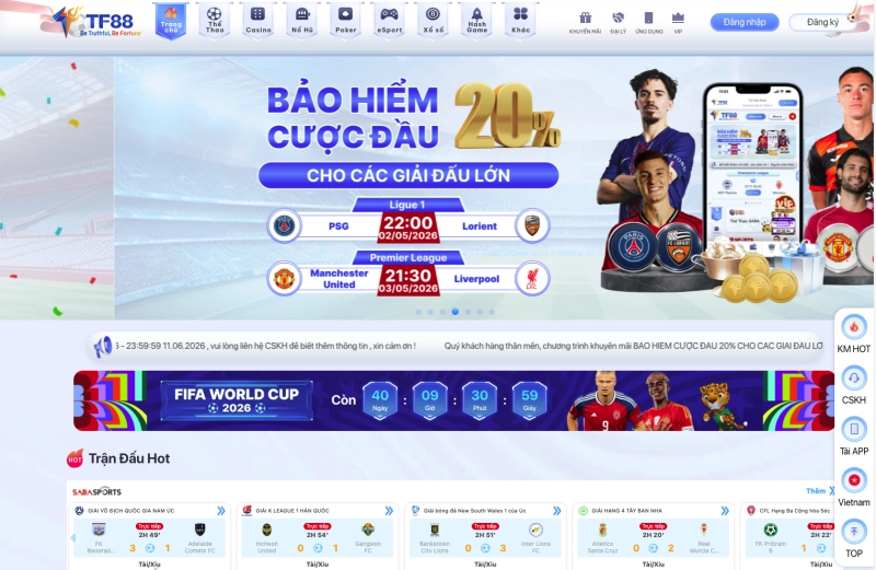 Giao diện của nhà cái TF88