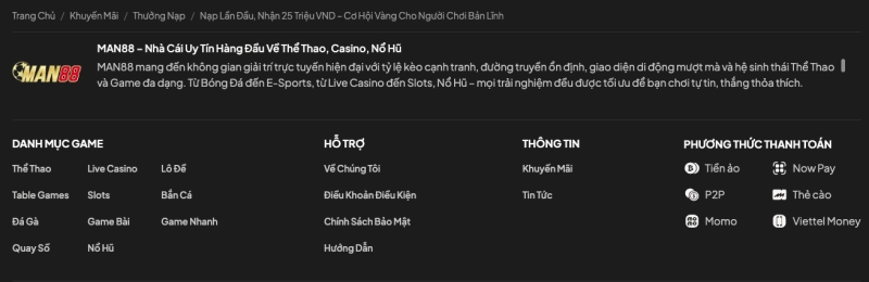 Các phương thức thanh toán được MAN88 hỗ trợ