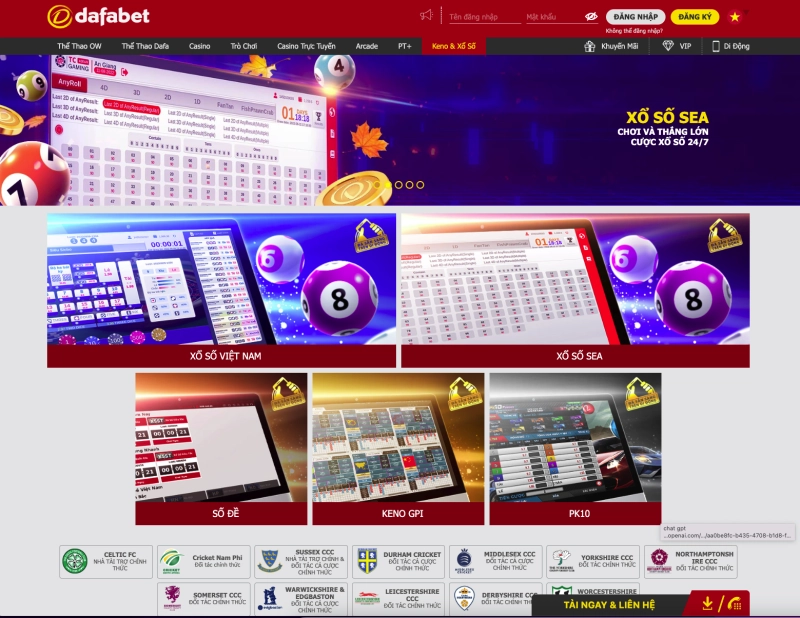 Giao diện trang chủ Dafabet