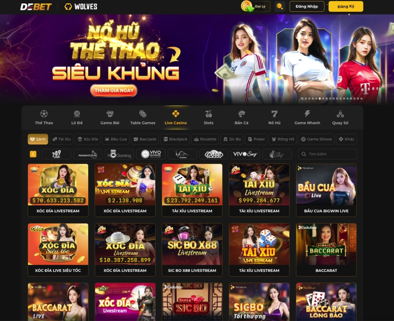 Sảnh casino live DEBET với dealer thật