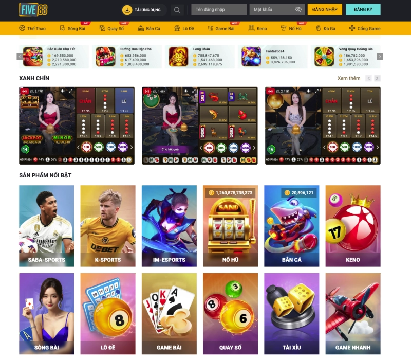Five88 3 Sảnh game Five88 với đa dạng thể loại