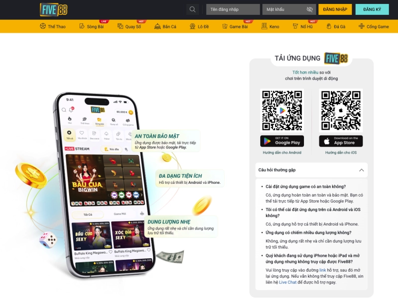 Five88 6 Giao diện Five88 trên điện thoại di động