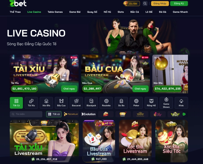 Zbet 2 Giao diện casino live Zbet