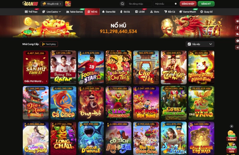 Giao diện danh mục Slots với các game hot