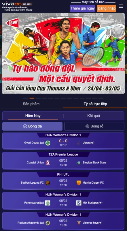 Giao diện mobile của viva88 trên điện thoại