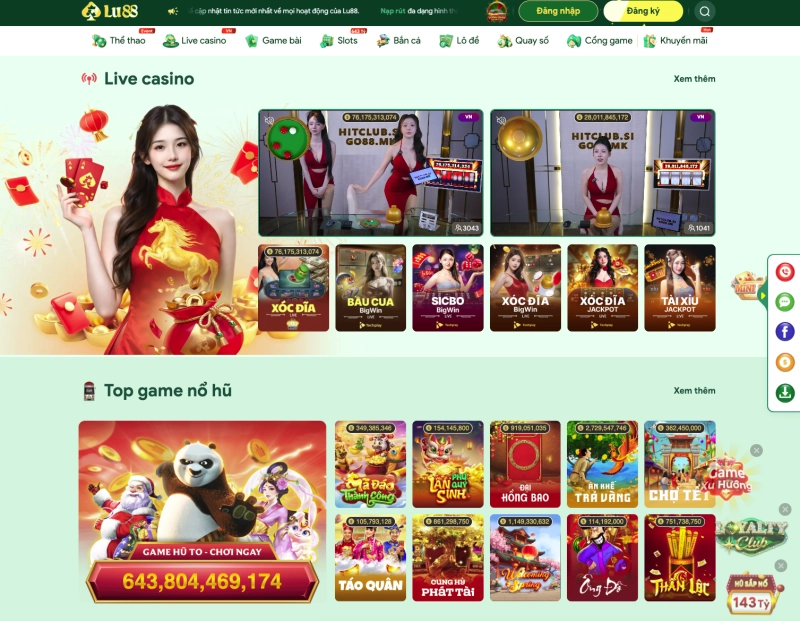 Giao diện sảnh game chính của Lu88