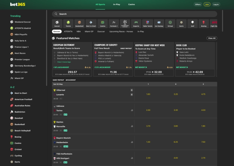 Bet365 1 Giao diện trang chủ Bet365