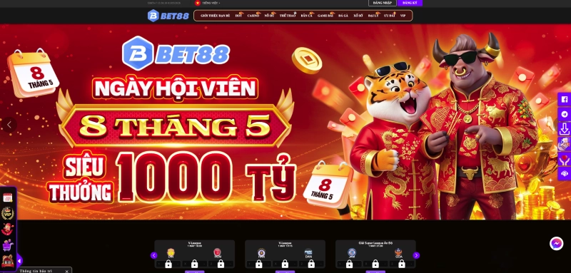Giao diện trang chủ BET88 với các danh mục game nổi bật