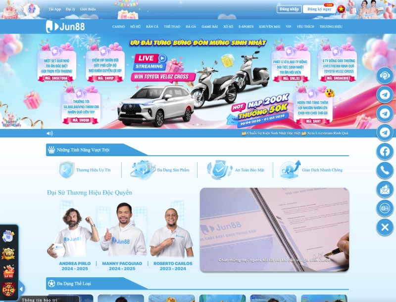 Jun88 1 Giao diện trang chủ Jun88 trên desktop và mobile