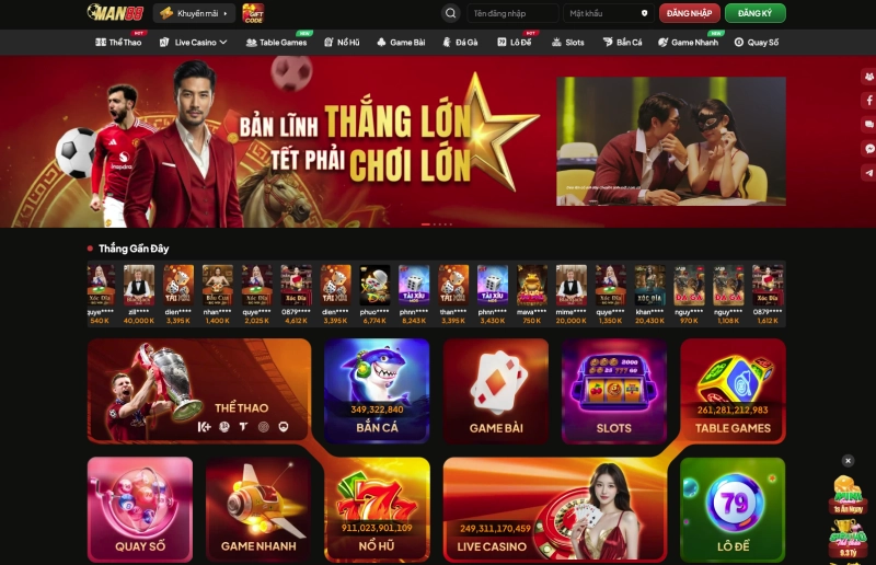 Giao diện trang chủ MAN88 trên desktop