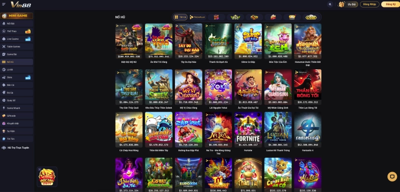 Giao diện kho game slots tại Vin88