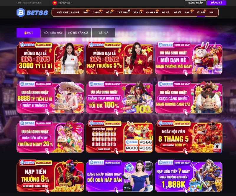 Chương trình thưởng chào mừng 100% lên đến 5 triệu đồng tại BET88