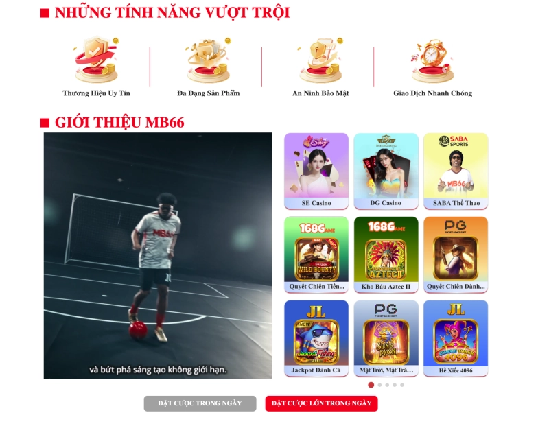 Giao diện trang chủ MB66