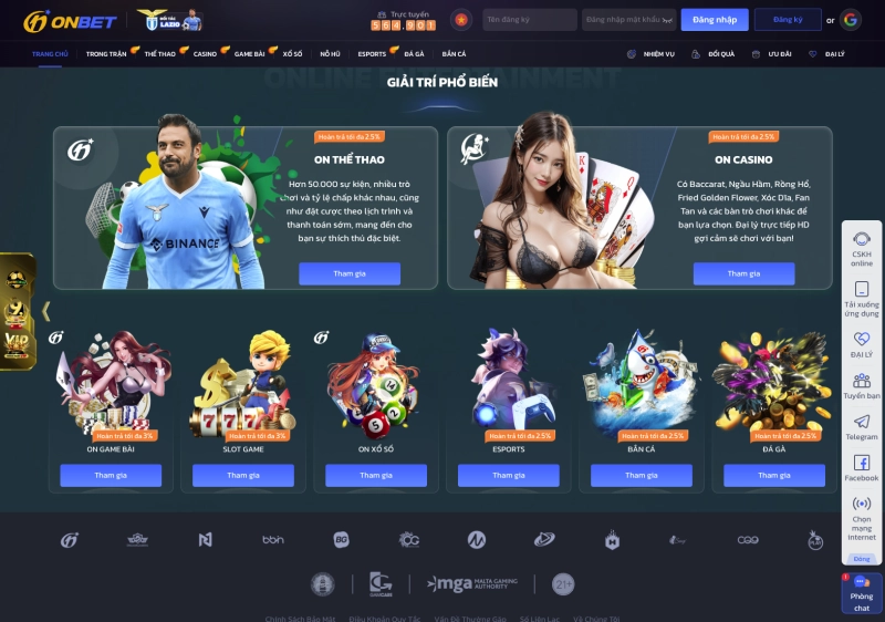 Kho game đa dạng tại Onbet