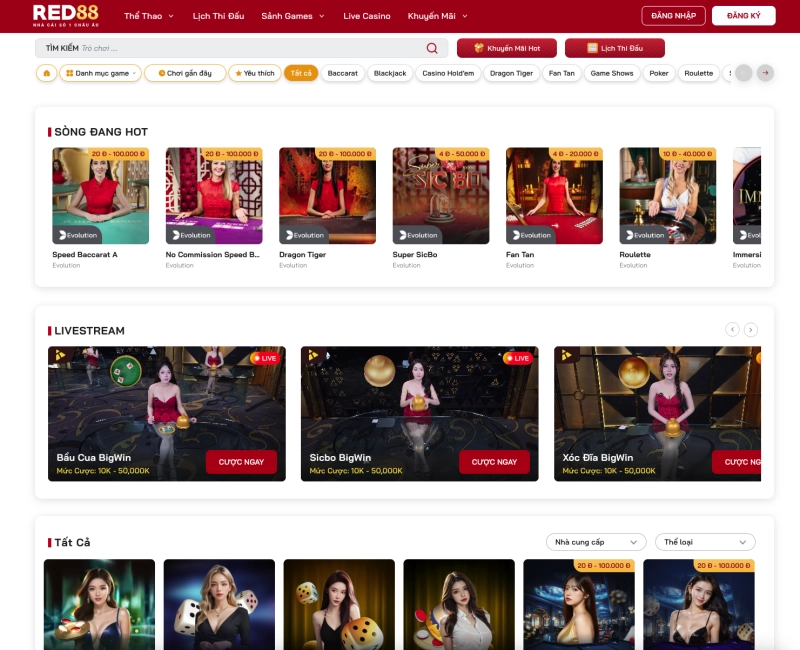 Sảnh casino live Red88 với dealer thật 