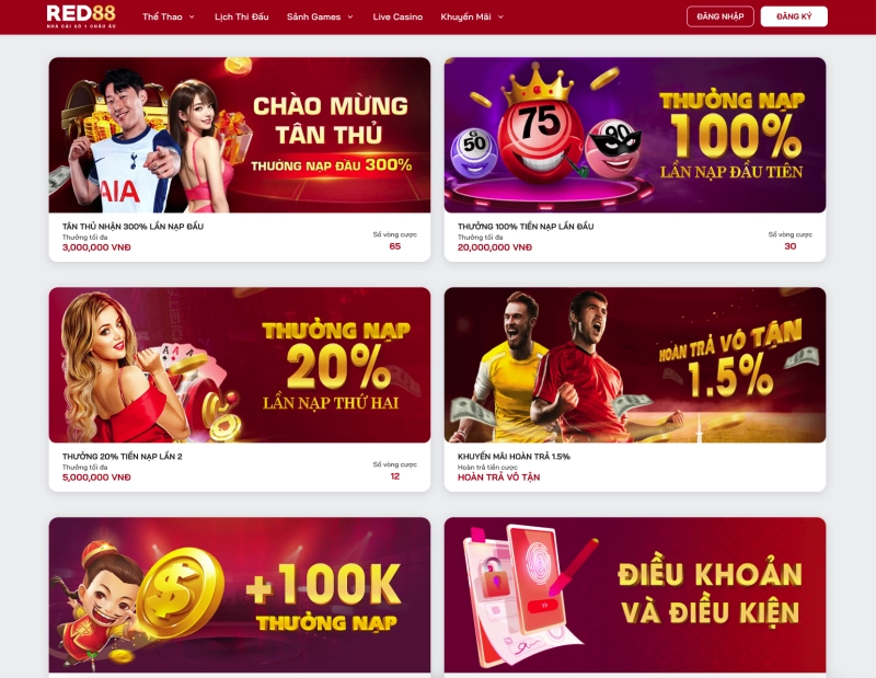 Banner khuyến mãi chào mừng 100% tại Red88