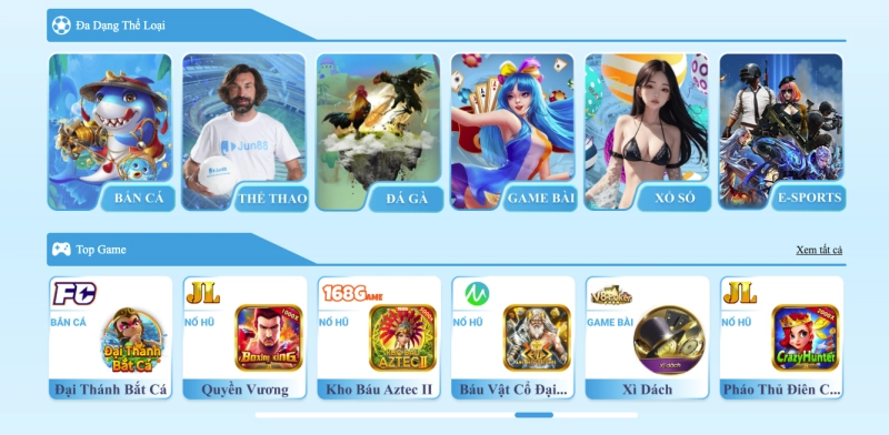 Jun88 3 Sảnh game đa dạng của Jun88 với các nhà cung cấp