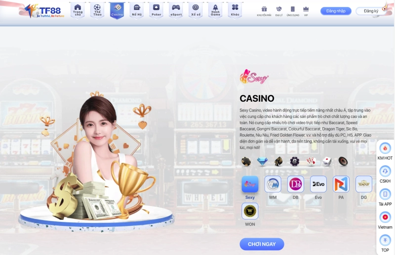 Sảnh game TF88 với các danh mục chính