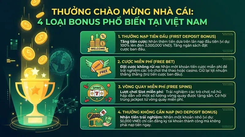 Thưởng Chào Mừng Nhà Cái Là Gì? Các Loại Bonus Phổ Biến Tại Việt Nam