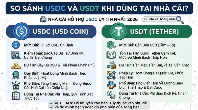 USDC Là Gì Và Khác Gì So Với USDT Khi Dùng Tại Nhà Cái?