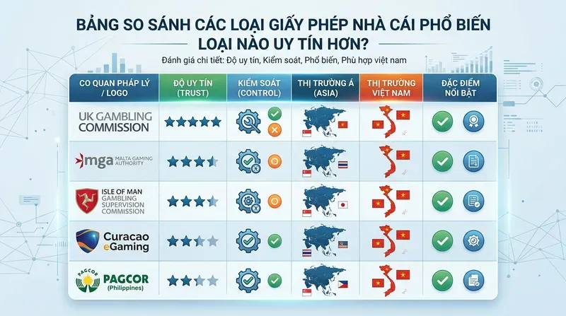 Bảng so sánh các loại giấy phép nhà cái phổ biến: loại nào uy tín hơn?