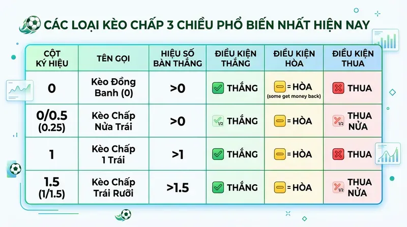 Các Loại Kèo Chấp 3 Chiều Phổ Biến Nhất Hiện Nay