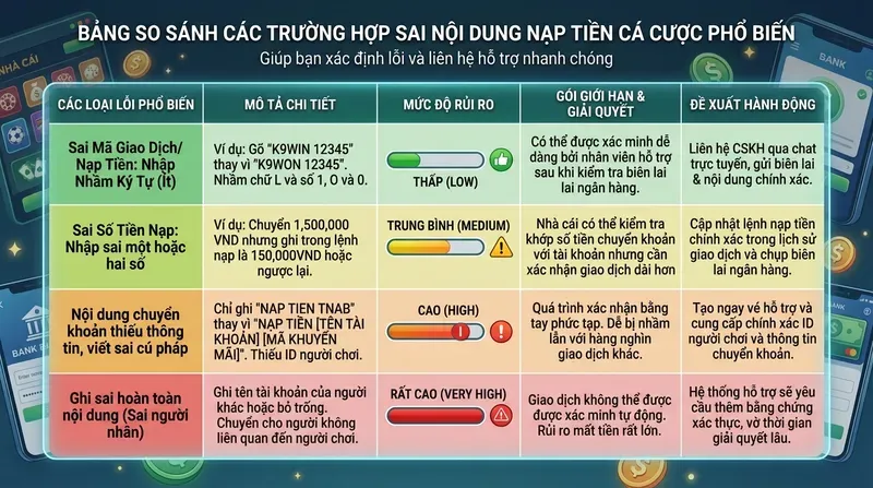 Các Trường Hợp Sai Nội Dung Nạp Tiền Nhà Cái Phổ Biến Nhất