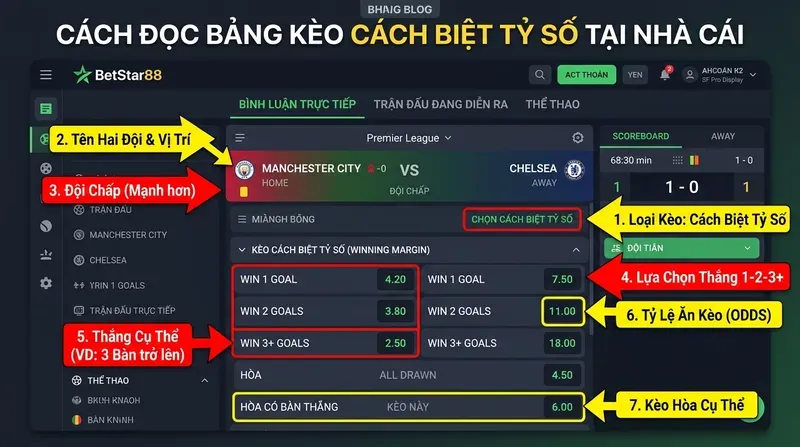 Kèo Cách Biệt Tỷ Số: Hướng Dẫn Toàn Tập Cho Người Mới 2 Cách Đọc Bảng Kèo Cách Biệt Tỷ Số Tại Nhà Cái