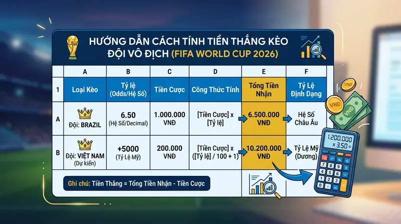 Kèo Cược Đội Vô Địch: Hướng Dẫn Chi Tiết 2 Cách Đọc Tỷ Lệ Kèo Vô Địch Và Tính Tiền Thắng Chi Tiết
