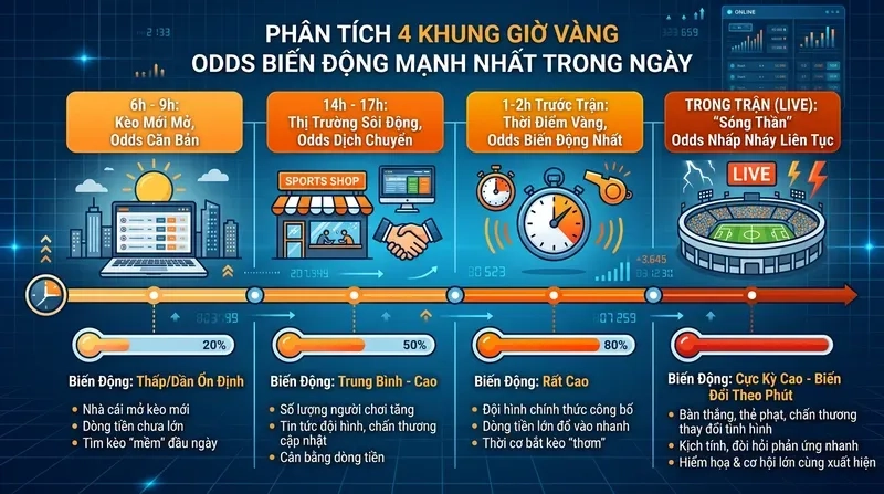Giờ Nào Odds Biến Động Mạnh Nhất? Bí Quyết Đặt Kèo 2 Giờ Nào Odds Biến Động Mạnh Nhất Trong Ngày? Phân Tích 4 Khung Giờ Vàng