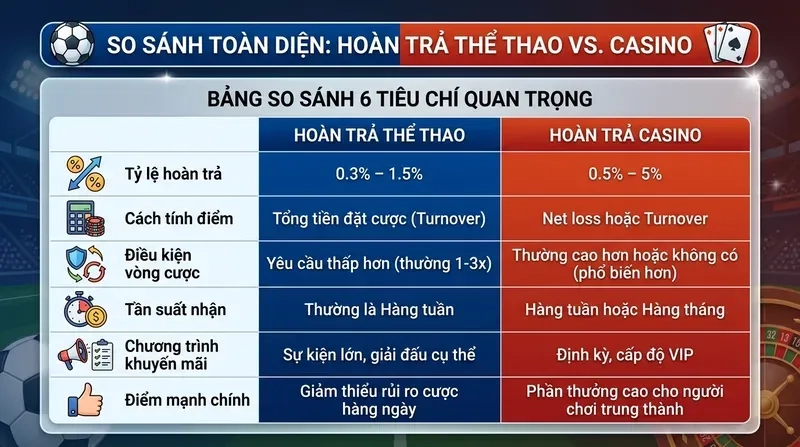 Hoàn Trả Thể Thao vs Casino Khác Gì Nhau? So Sánh Chi Tiết 2 Hoàn Trả Thể Thao vs Casino Khác Gì Nhau? So Sánh Toàn Diện