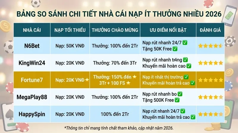 Bảng So Sánh Chi Tiết Nhà Cái Nạp Ít Thưởng Nhiều