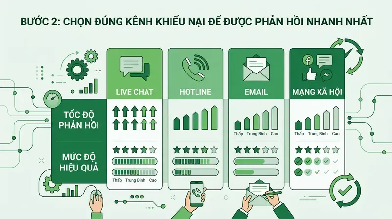 Bước 2: Chọn Đúng Kênh Khiếu Nại Để Được Phản Hồi Nhanh Nhất