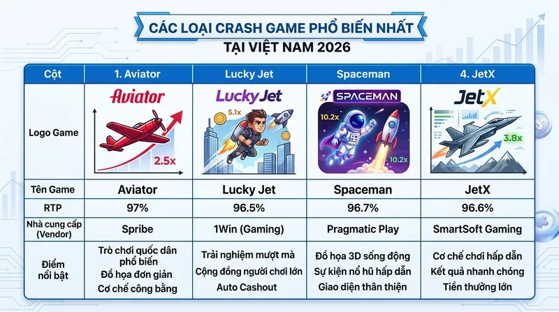 Các Loại Crash Game Phổ Biến Nhất Tại Việt Nam 2026