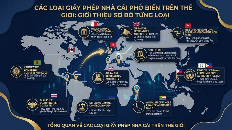 Các loại giấy phép nhà cái phổ biến trên thế giới: giới thiệu sơ bộ từng loại