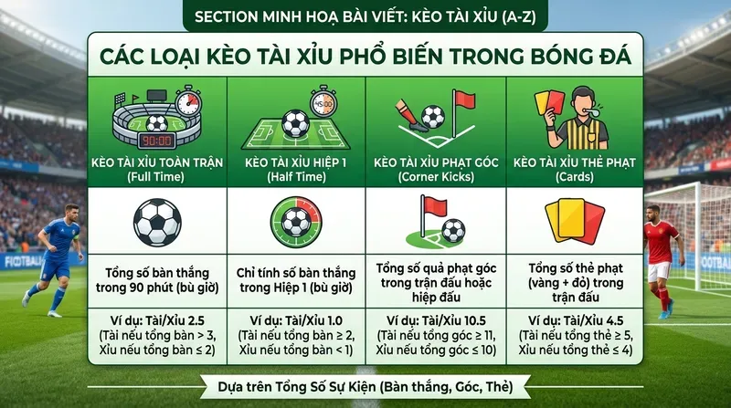 Các Loại Kèo Tài Xỉu Phổ Biến Trong Bóng Đá