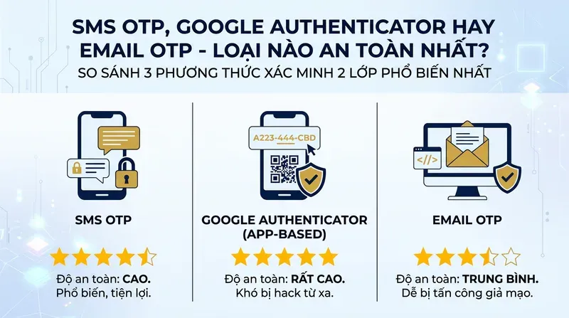 Có Nên Bật Xác Minh 2 Lớp (2FA) Tài Khoản Nhà Cái? 3 SMS OTP, Google Authenticator Hay Email OTP – Loại Nào An Toàn Nhất?