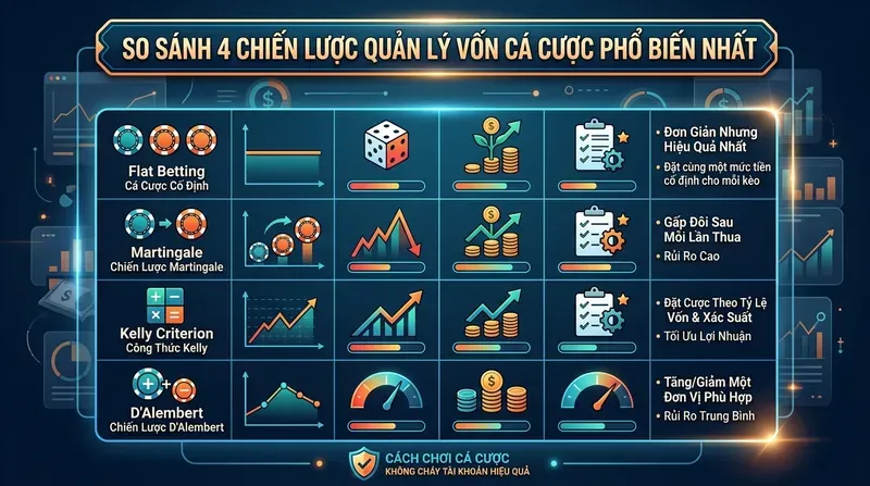 So Sánh 4 Chiến Lược Quản Lý Vốn Cá Cược Phổ Biến Nhất