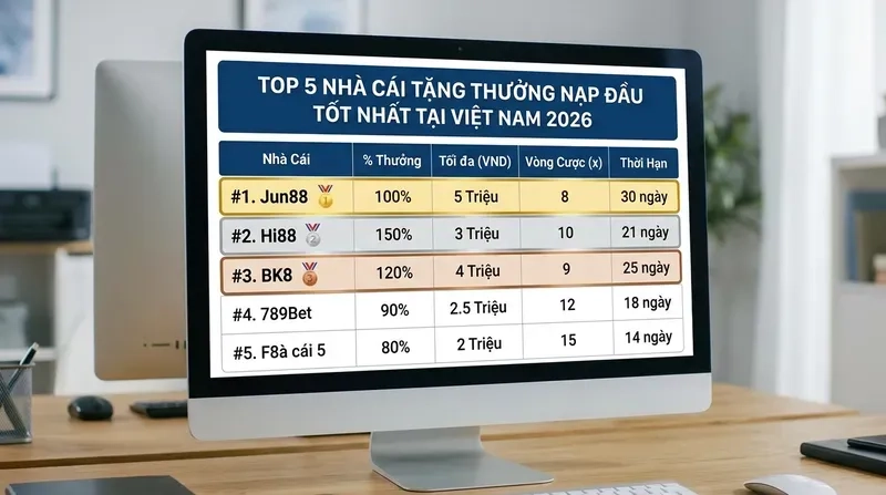 Top 5 Nhà Cái Tặng Thưởng Nạp Đầu Tốt Nhất Tại Việt Nam 2026
