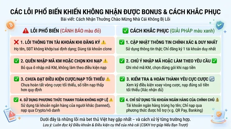 Các Lỗi Phổ Biến Khiến Không Nhận Được Bonus Và Cách Khắc Phục