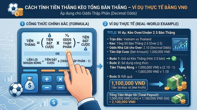 Kèo Tổng Số Bàn Thắng: Hướng Dẫn Đầy Đủ 4 Cách Tính Tiền Thắng Kèo Tổng Bàn Thắng – Ví Dụ Thực Tế Bằng VNĐ