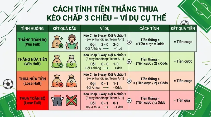 Cách Tính Tiền Thắng Thua Kèo Chấp 3 Chiều – Ví Dụ Cụ Thể