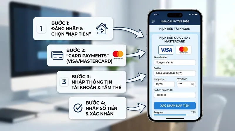 BET88 4 Hướng dẫn nạp tiền nhà cái bằng thẻ Visa Mastercard từng bước