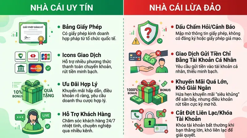 Dấu hiệu nhận biết nhà cái lừa đảo và cách tránh bẫy 4 Nhà cái uy tín và lừa đảo khác nhau thế nào? Bảng tiêu chí phân biệt