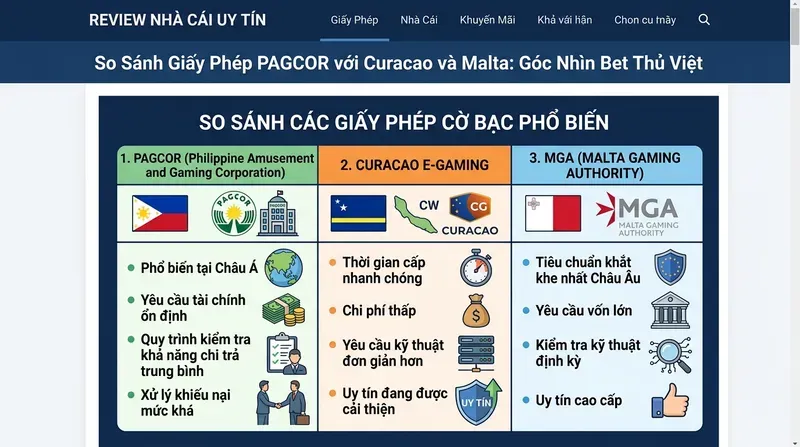 SV88 4 So sánh giấy phép PAGCOR với Curacao và Malta theo góc nhìn bet thủ Việt